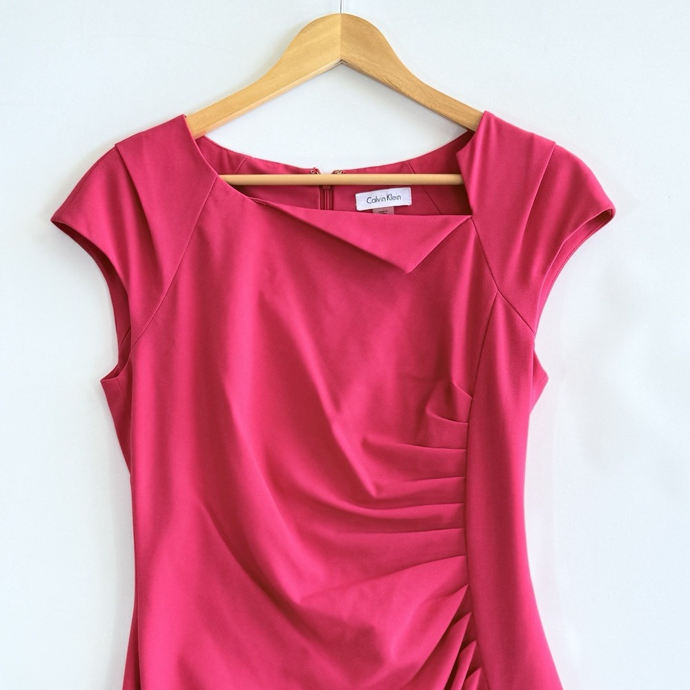 Calvin Klein Dress Womens 4 Fuchsia Pink Ruched Side Sheath Barbiecore Chic - Picture 3 of 10
